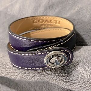 Coach Leather Double Wrap Bracelet with Signature Turn-Lock in Deep Purple